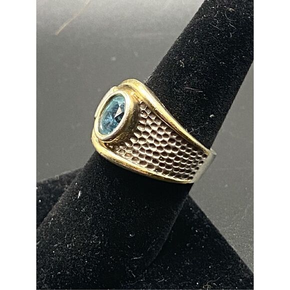 Sterling silver 925 wrap around buckle folder ring oval topaz textured with gold - Picture 12 of 13